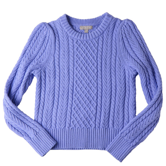 J.Crew Womens XS Cropped Cable Knit Sweater Puff Sleeve Preppy Cottagecore Soft - Picture 1 of 8
